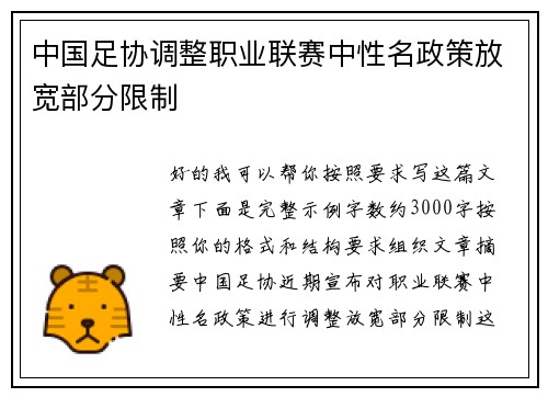 中国足协调整职业联赛中性名政策放宽部分限制
