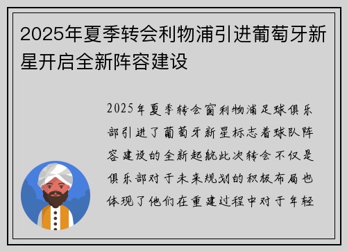 2025年夏季转会利物浦引进葡萄牙新星开启全新阵容建设